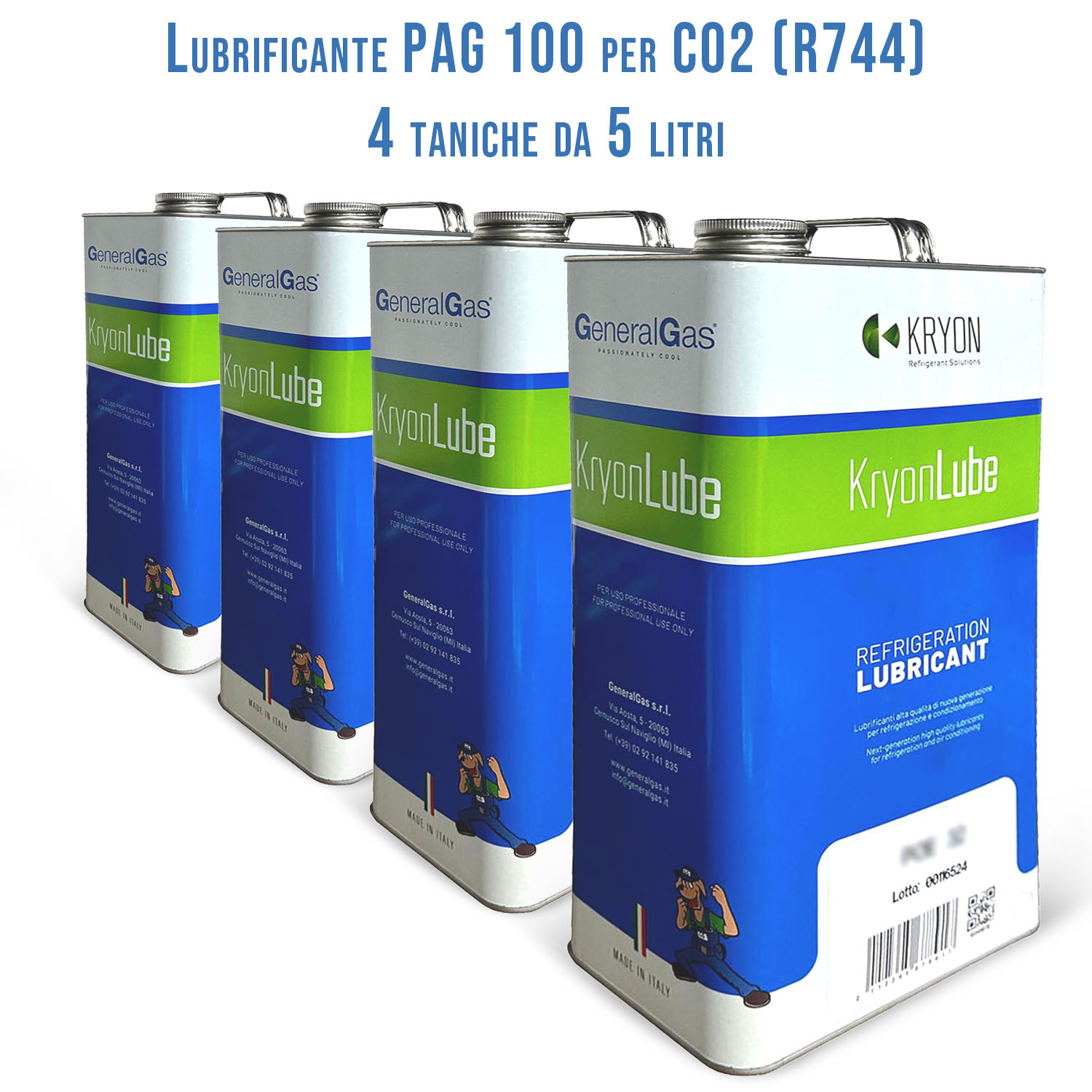Lubrificante HVACR KryonLube PAG 100 CO2 - Polyalkylene Glycol - Confezione n° 4 taniche in metallo da 5 lt.