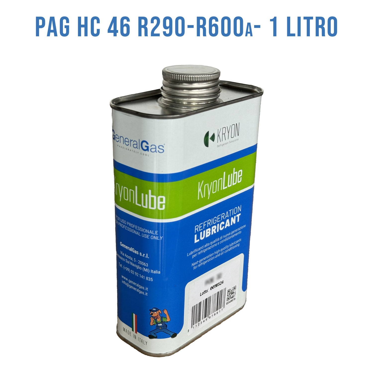 Lubricant KryonLube HC PAG 46 - R290 and R600a - Metal canister 1 lt.