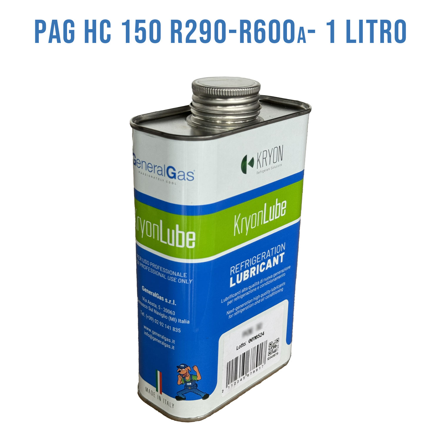 Lubricant KryonLube HC PAG 150 - R290 and R600a - Metal canister 1 lt.