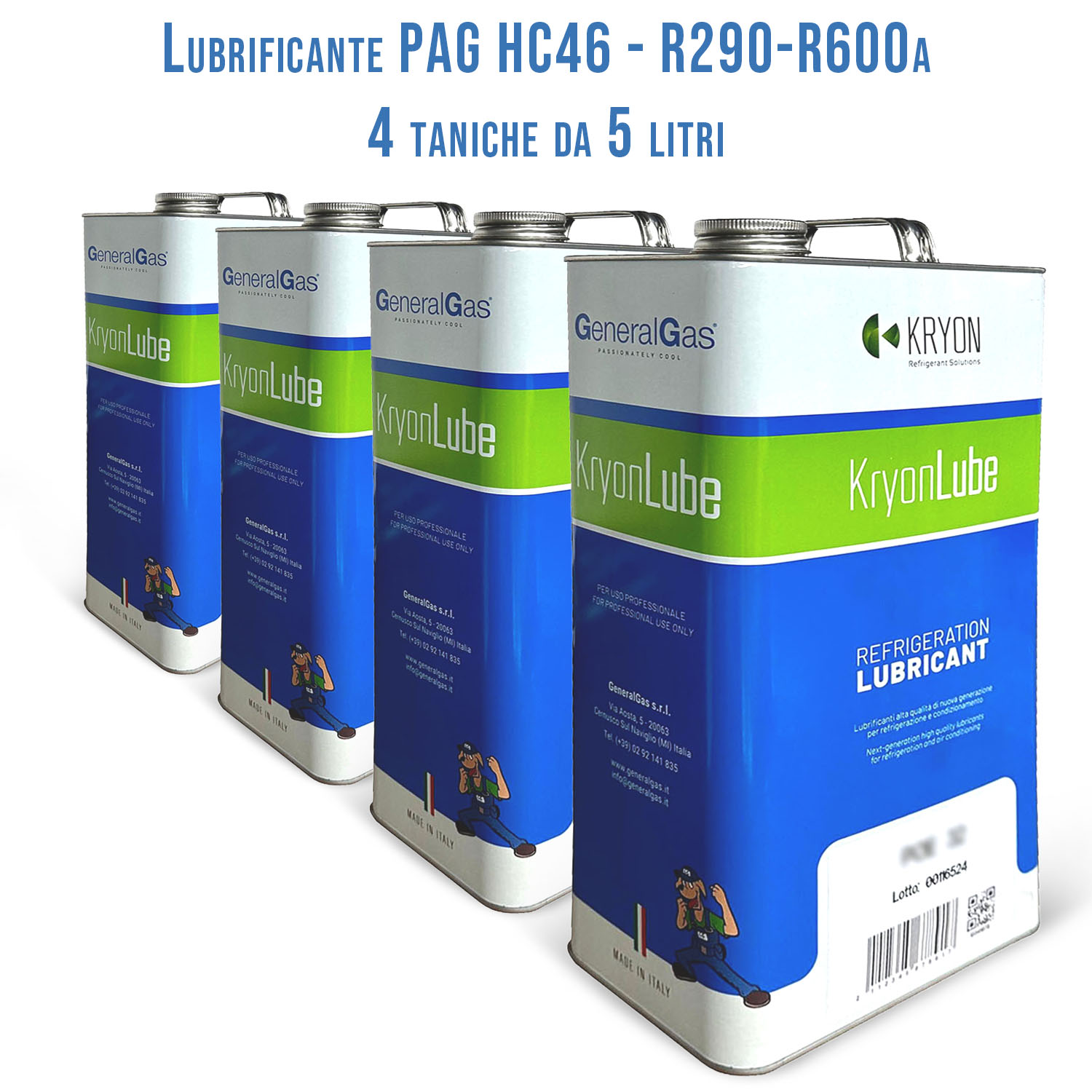 Lubricant KryonLube HC PAG 46 - R290 and R600a - Package with 4 pcs. metal canisters 5 lt.