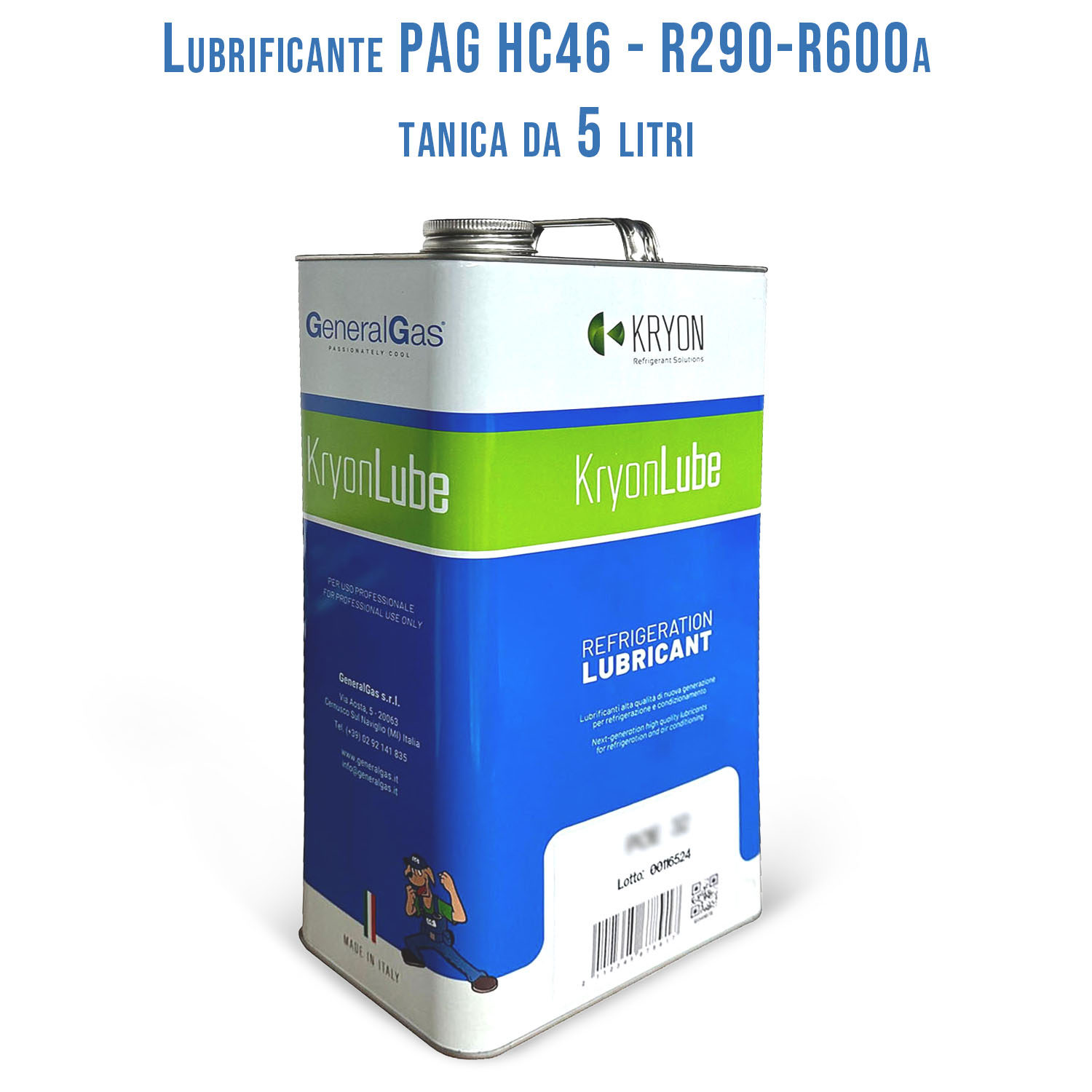 Lubricant KryonLube HC PAG 46 - R290 and R600a - Metal canister 5 lt.