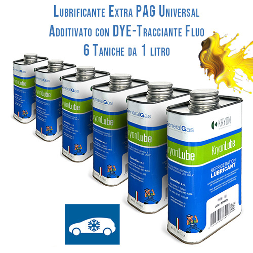 KryonLube EXTRA Universal PAG automotive lubricant with fluorescent dye additive - 6 x 1 litre metal canisters