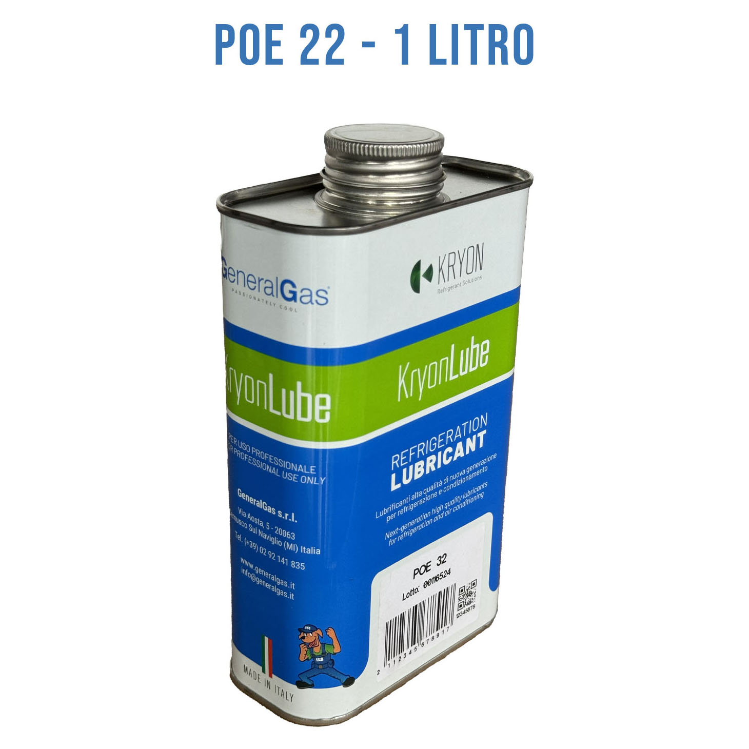 HVACR Lubricant KryonLube POE 22 - polyol ester - Metal canister 1 lt.