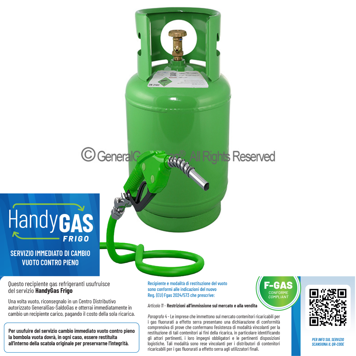 Ricarica HandyGas Frigo (scambio immediato vuoto contro pieno) Kryon® 507 Rigenerato in Bombola KryoBox 12,5 Lt/48bar (10 kg di R507 Rigenerato) 